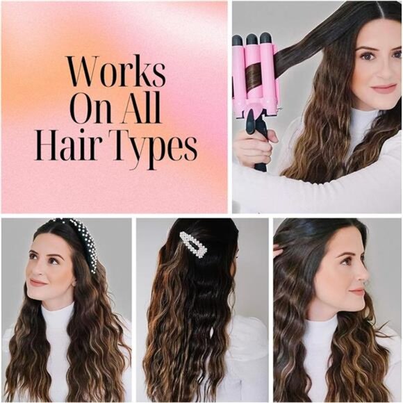 Three Barrel Curling Iron Wand Hair Waver with LCD Temperature Display - 1 Inch - Picture 2 of 7